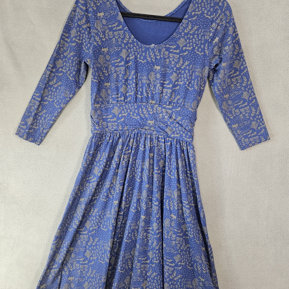 Mata Traders Novela Dress Midi Quirky Blue Foxes Print Organic Cotton Low Back S - Picture 7 of 10